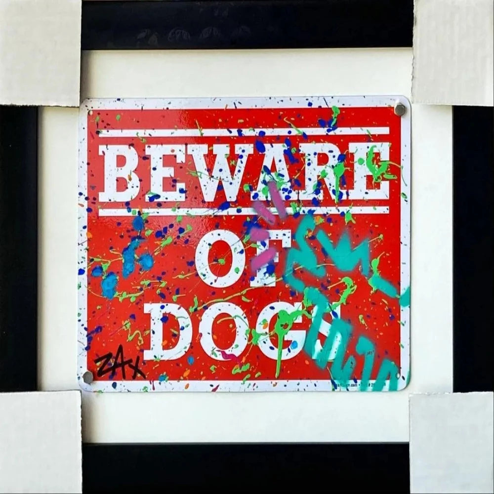 E.M. Zax Hand painted metal street sign "BEWARE OF DOG"