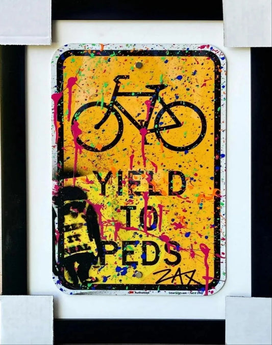 E.M. Zax Hand painted metal street sign "Yield to Peds"