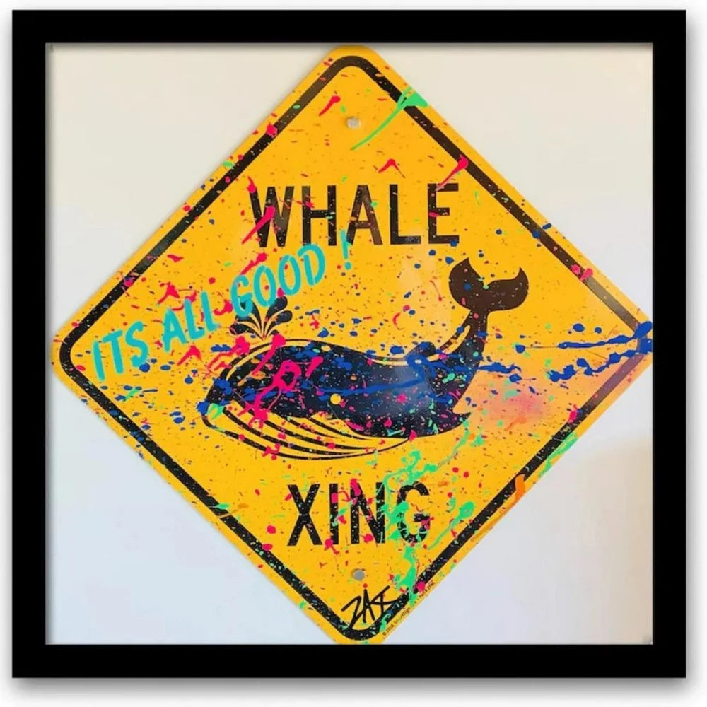 E.M. Zax Hand painted metal street sign "Whale Xing"