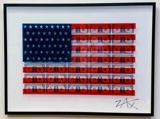 E.M. Zax "Flag & Money" One of a kind 3D custom framed