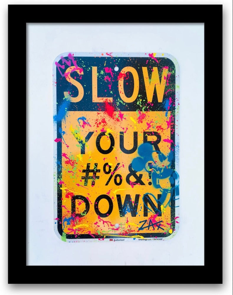 E.M. Zax Hand painted metal street sign "SLOW DOWN"