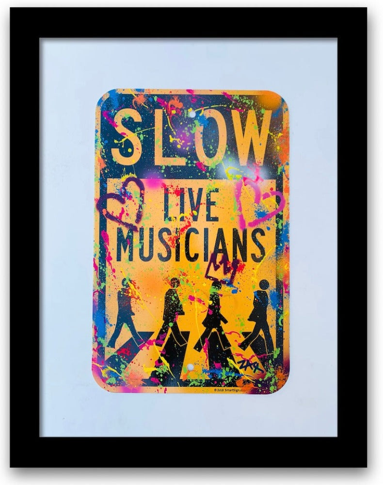 E.M. Zax Hand painted metal street sign "SLOW"